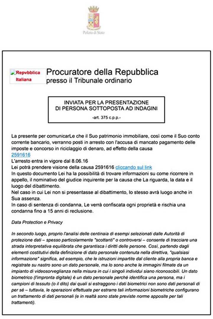 Allarme polizia postale: false mail Procura Catania, è phishing